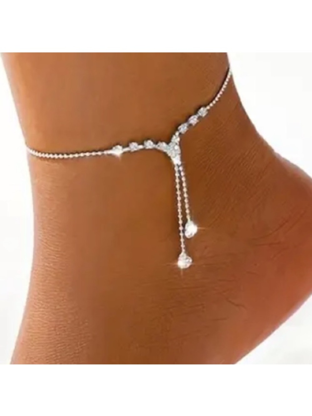 Elegant Diamond Tassel Silver Toned Anklet